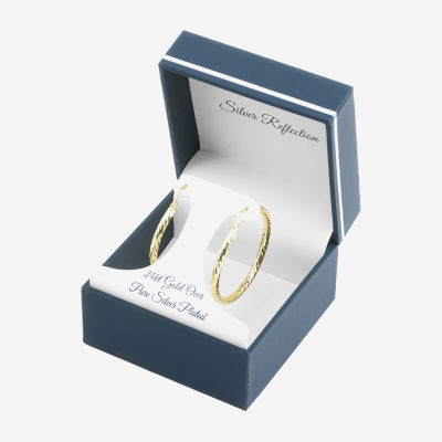 Silver Reflections 24K Gold Over Brass Round Hoop Earrings