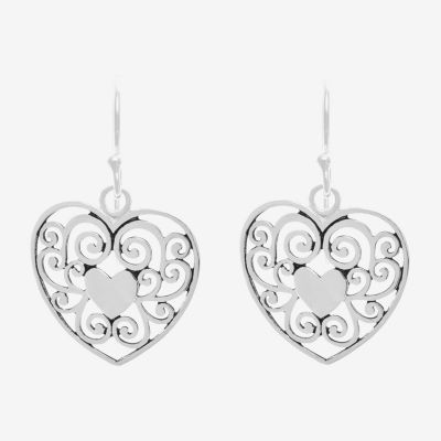 Silver Treasures Sterling Silver Heart Drop Earrings