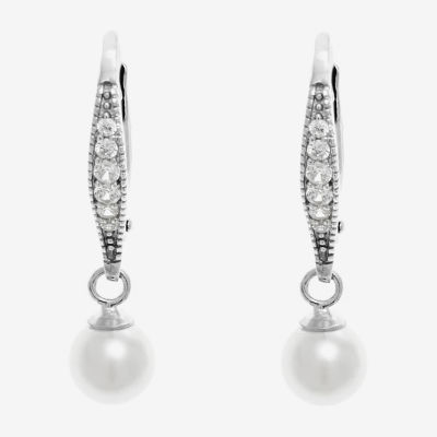 Silver Treasures Sterling Silver Simulated Pearl Drop Earrings