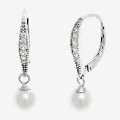 Silver Treasures Sterling Silver Simulated Pearl Drop Earrings