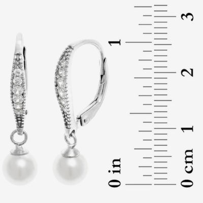 Silver Treasures Sterling Silver Simulated Pearl Drop Earrings