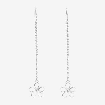 Silver Treasures Womens Sterling Silver Flower Hypoallergenic Drop Earrings