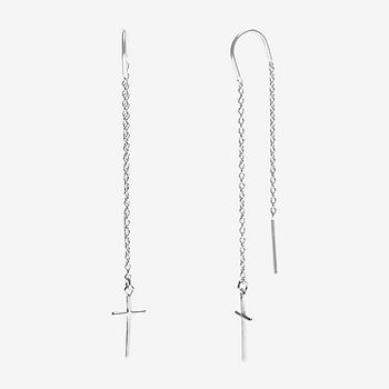 Chain Threader Earrings with Cross Drop Sterling Silver Chain Threader Earrings with Cross Drop Sterling Silver