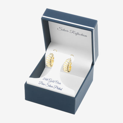 Silver Reflections Ribbed 24K Gold Over Brass Hoop Earrings