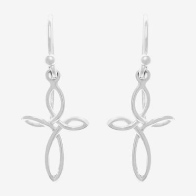 Silver Treasures Womens Sterling Silver Cross Hypoallergenic Drop Earrings