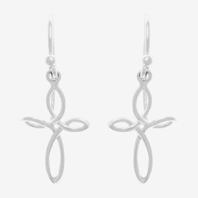 Silver Treasures Sterling Silver Cross Drop Earrings