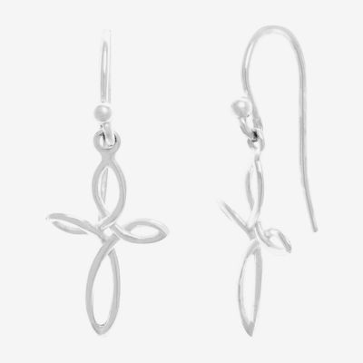 Silver Treasures Womens Sterling Silver Cross Hypoallergenic Drop Earrings