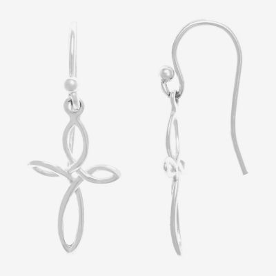 Silver Treasures Womens Sterling Silver Cross Hypoallergenic Drop Earrings