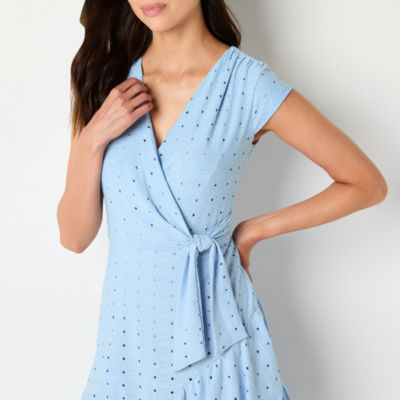 Robbie Bee Womens Short Sleeve Eyelet Fit + Flare Dress