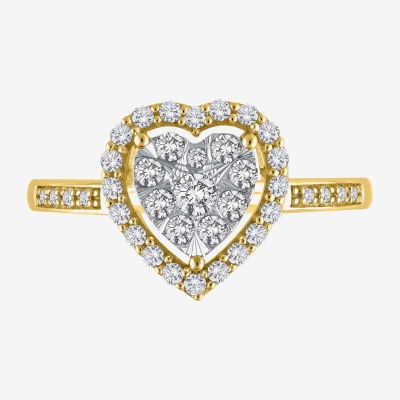 Womens 1/2 CT. T.W. Natural Diamond White 14K Two Tone Gold Heart Cocktail Ring