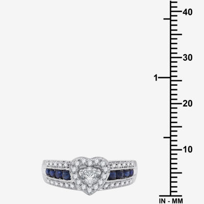 I Said Yes (H-I / I1) Womens 3/8 CT. T.W. Lab Grown White Diamond Sterling Silver Heart Side Stone Halo Engagement Ring