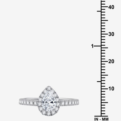 I Said Yes (H-I / I1) Womens 1 CT. T.W. Lab Grown White Diamond Sterling Silver Pear Side Stone Halo Engagement Ring