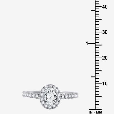 I Said Yes (H-I / I1) Womens 1 CT. T.W. Lab Grown White Diamond Sterling Silver Oval Side Stone Halo Engagement Ring