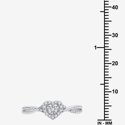 Promise My Love Womens 1/10 CT. T.W. Natural White Diamond Sterling Silver Heart Side Stone Halo Ring