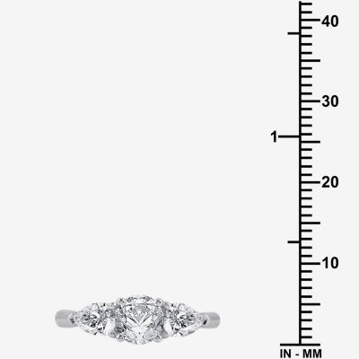 (H-I / Si2-I1) Womens 1 1/2 CT. T.W. Lab Grown White Diamond 10K Gold Pear Round 3-Stone Engagement Ring