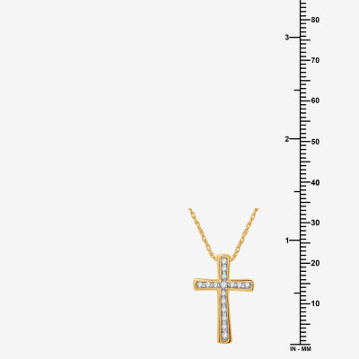 Womens 1 CT. T.W. Lab Grown White Diamond 14K Gold Over Silver Sterling Silver Cross Pendant Necklace
