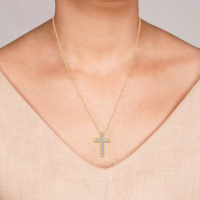 Womens 1/ CT. T.W. Lab Grown White Diamond 14K Gold Over Silver Sterling Silver Cross Pendant Necklace