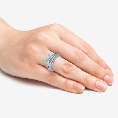 H-I / I1) Womens 1 CT. T.W. Lab Grown Diamond Sterling Silver Halo Cocktail Ring