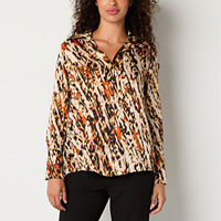 Worthington Womens Long Sleeve Relaxed Fit Button-Down Shirt, Small, Brown