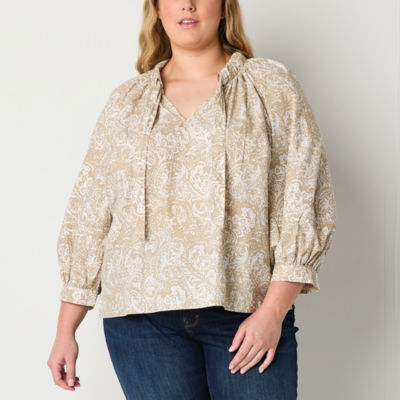 a.n.a Plus Womens Long Sleeve Blouse