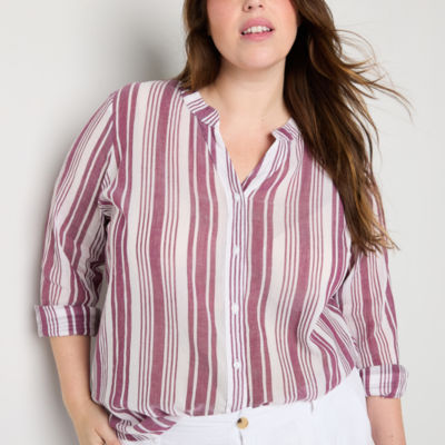 Liz Claiborne Plus Womens Long Sleeve Regular Fit Button-Down Shirt