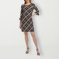 Marc New York Womens 3/4 Sleeve Plaid Shift Dress, 2, Multiple Colors