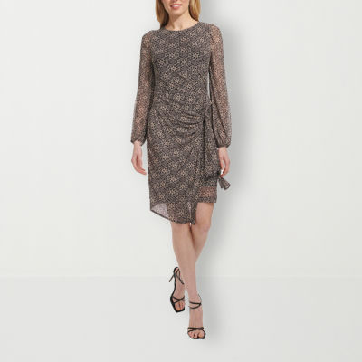 Marc New York Womens Long Sleeve Medallion Sheath Dress