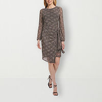 Marc New York Womens Long Sleeve Medallion Sheath Dress, 2, Black