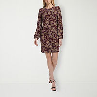 Marc New York Womens Long Sleeve Paisley Shift Dress, 2, Purple