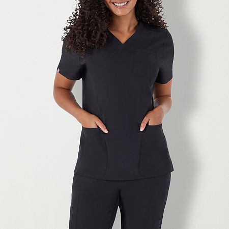 Hanes Womens V Neck Tag Free Moisture Wicking Short Sleeve Scrub Top, Large, Black