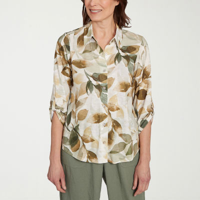 Alfred Dunner Copper Canyon Womens 3/4 Sleeve Button-Down Shirt
