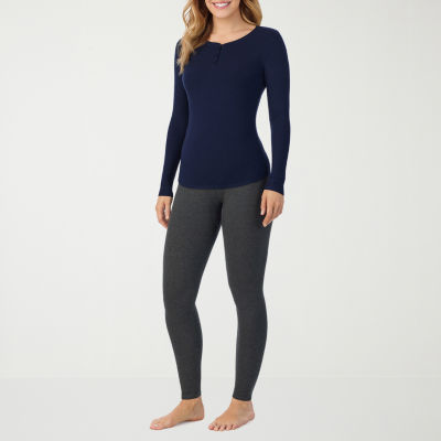 Cuddl Duds Womens Stretch Rib Henley Crew Neck Long Sleeve Thermal Shirt