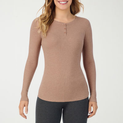 Cuddl Duds Womens Stretch Rib Henley Crew Neck Long Sleeve Thermal Shirt