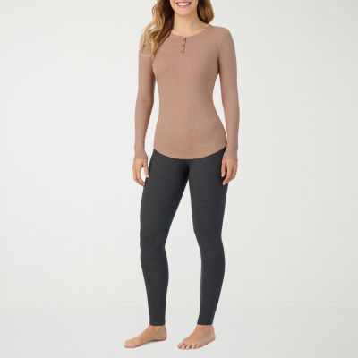 Cuddl Duds Womens Stretch Rib Henley Crew Neck Long Sleeve Thermal Shirt