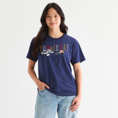 Womens Juniors Crew Neck Short Sleeve Loose Fit Tom and Jerry Graphic T-Shirt