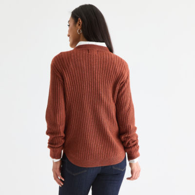 St. John's Bay Womens Crew Neck Long Sleeve Pullover Sweater