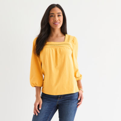 St. John's Bay Womens Square Neck 3/4 Sleeve Blouse