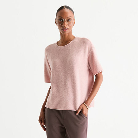 Stylus Womens Crew Neck Short Sleeve Pullover Sweater, X-large, Pink