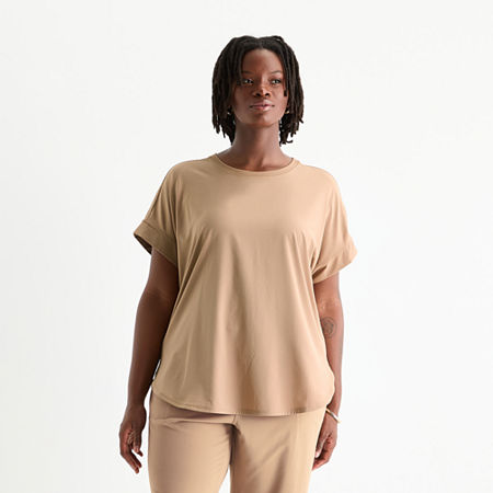 Stylus Womens Round Neck Short Sleeve Plus T-Shirt, 3x, Brown