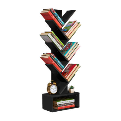 Sorbus 7-Tier Zigzag Tree Bookcase Shelf with Baskets