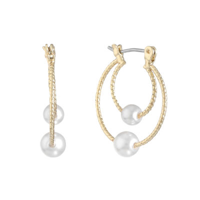 Jewelry Simulated Pearl Hoop Earrings, Color White JCPenney