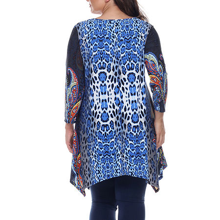 White Mark Plus Marlene Womens Scoop Neck 3/4 Sleeve Tunic Top, 1x, Blue