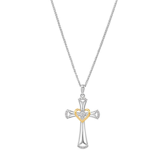 Forever Inspired Womens White Cubic Zirconia Sterling Silver Cross Pendant Necklace