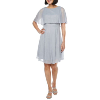 j taylor short sleeve embellished cape fit & flare dress