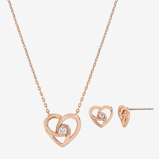 Sparkle Allure 2-pc. Cubic Zirconia 18K Rose Gold Over Brass Heart Knot Jewelry Set