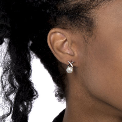 Silver Treasures White Simulated Pearl Sterling Silver 13.8mm Stud Earrings