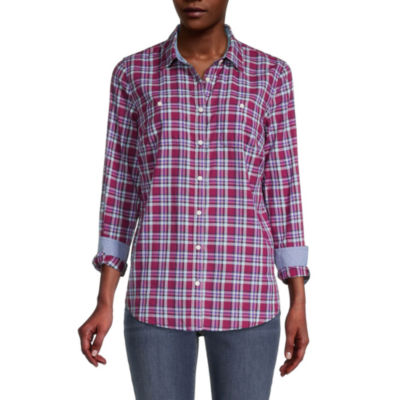 St. John's Bay Womens Long Sleeve Regular Fit ButtonDown Shirt