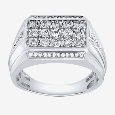 Mens 1/ CT. T.W. Natural White Diamond Sterling Silver Fashion Ring