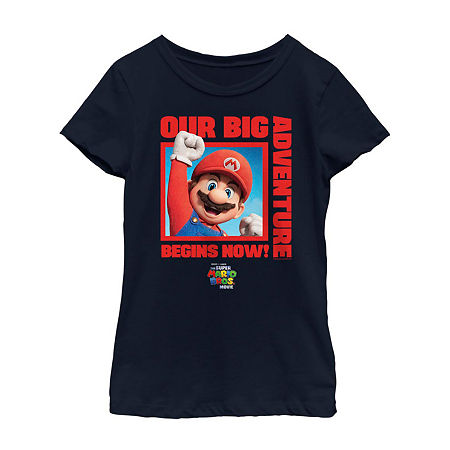 Little & Big Girls The Super Mario Bros. Movie Crew Neck Short Sleeve Luigi Super Mario Graphic T-Shirt, X-large, Blue