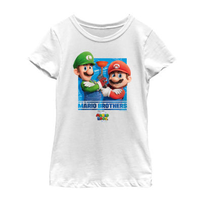 The Super Mario Bros. Movie Little & Big Kid Girls Crew Neck Short Sleeve Regular Fit Luigi Super Mario Graphic T-Shirt